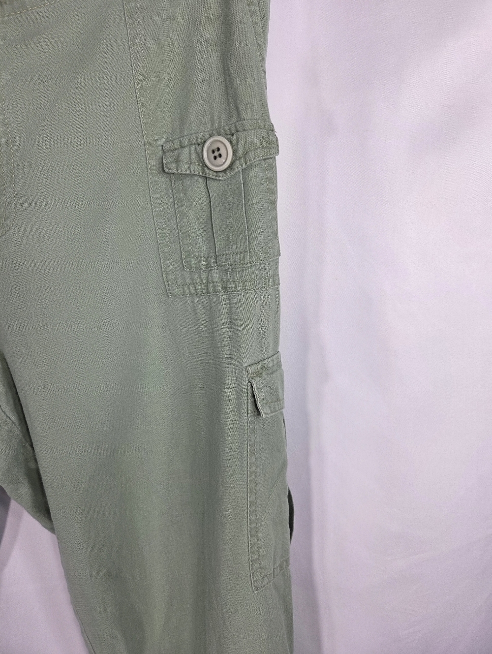 Vintage Route 66 Original Green Low Slung Linen Blend Cargo Capri Pants Size 8 - Picture 2 of 10